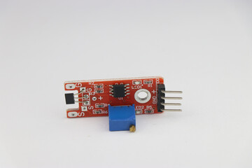 magnetic field sensor module for arduino projects with variable potentiometer on board isolated on white background - obrazy, fototapety, plakaty