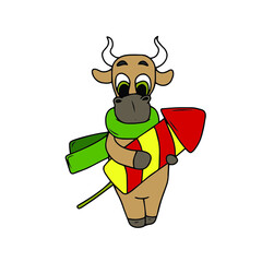 
Vector children's design for backgrounds and fabrics, postcards, stickers. Funny bull holiday New year,Christmas