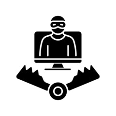 Honeypot black glyph icon. Trap for attackers. Deceptive method of cybersecurity. Luring hackers. Catching cybercriminals. Silhouette symbol on white space. Vector isolated illustration - obrazy, fototapety, plakaty