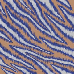 Animal Tiger Print  New year 2020 Ikat Ornament Element Tribal Ethnic Traditional Nordic Scandinavian Geometric Seamless Pattern Navy Indigo Background