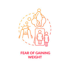 Weight gain fear red gradient concept icon. Obsession with being overweight. Obesophobia abstract idea thin line illustration. Isolated outline drawing. Roboto-Medium, Myriad Pro-Bold fonts used