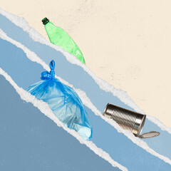 Water pollution. Contemporary art collage, modern creative design. Idea, inspiration, saving...