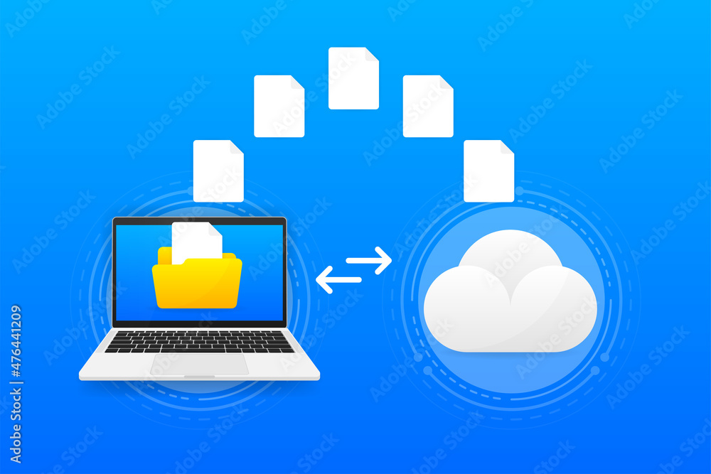Poster file transfer encrypted form. concept for remote connection between two folders and cloud. cloud con