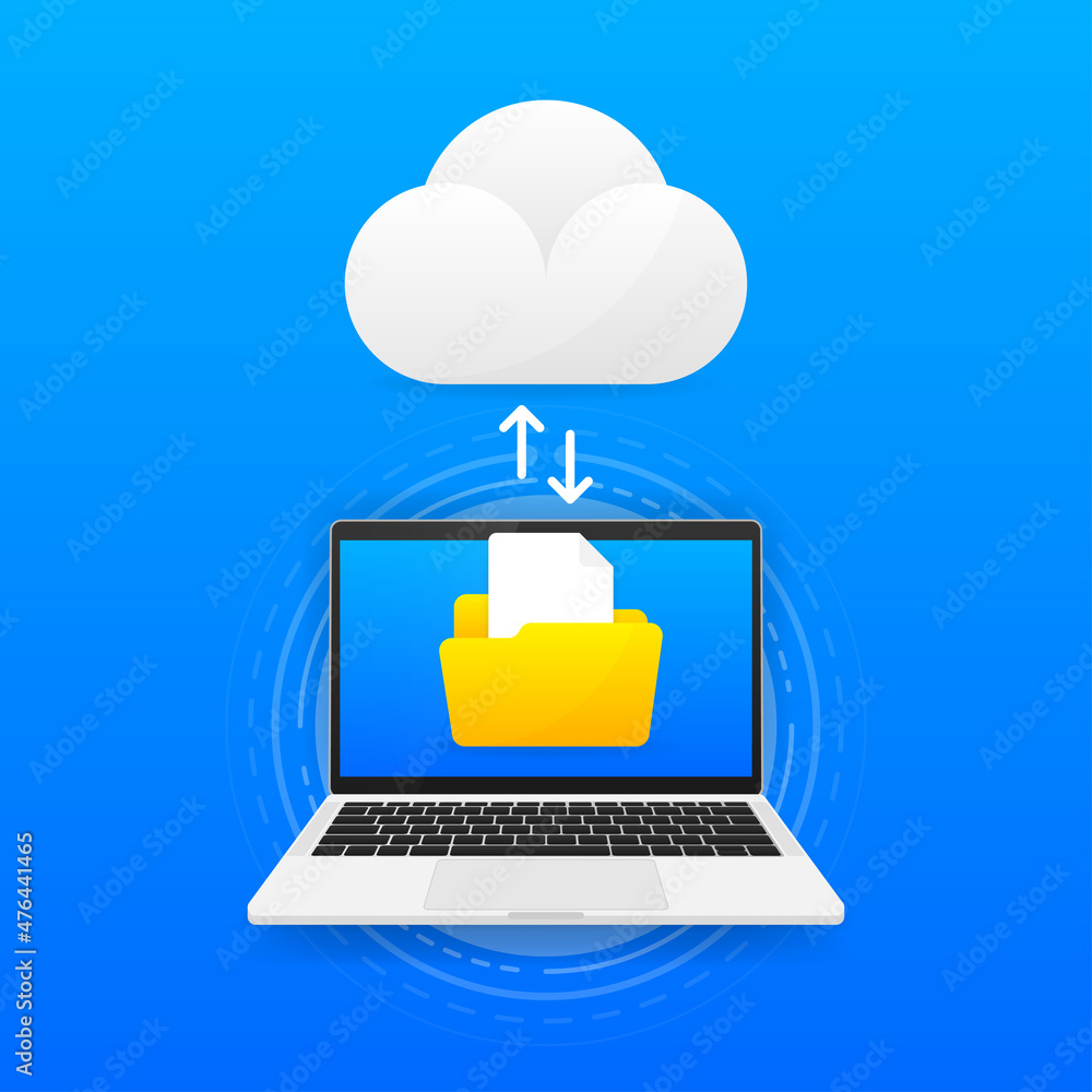Aufkleber file transfer encrypted form. concept for remote connection between two folders and cloud. cloud con
