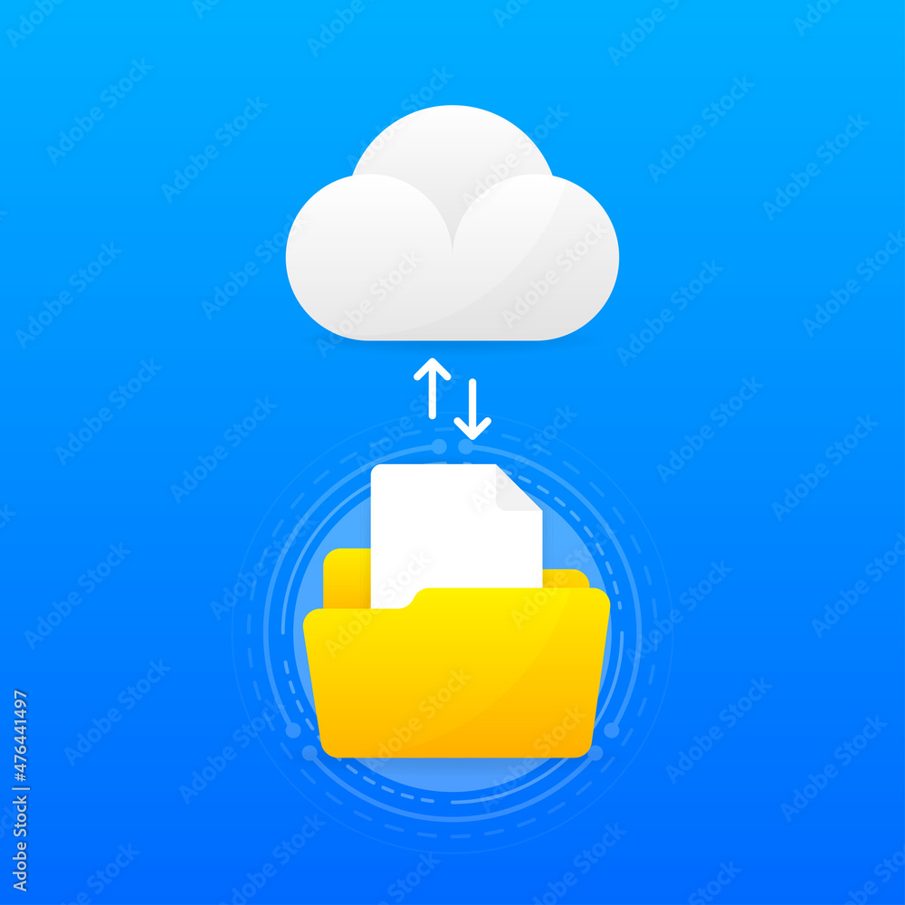 Poster file transfer encrypted form. concept for remote connection between two folders and cloud. cloud con