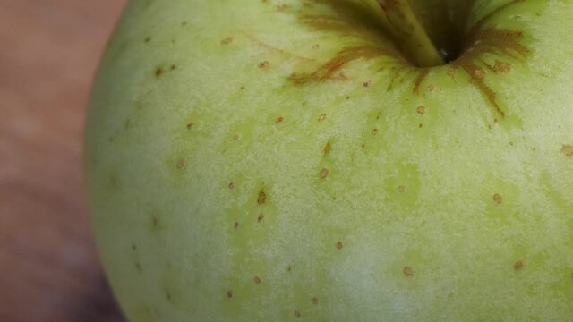 Apple of the Reinette Simirenko variety, macro video. The Reinette Simirenko is an antique apple variety.
