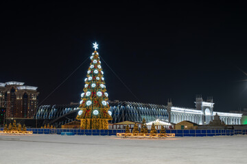 Independence Square tree lighting in Nur-Sultan, Kazakhstan.