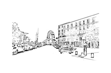 Building view with landmark of Le Havre is the 
commune in France. Hand drawn sketch illustration in vector.