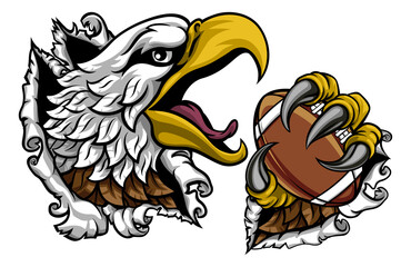 Bald Eagle Hawk Ripping American Football Mascot - obrazy, fototapety, plakaty