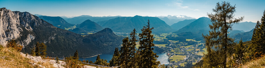 High resolution stitched panorama of a beautiful alpine summer view at the famous Loser summit near Altaussee, Steiermark, Austria