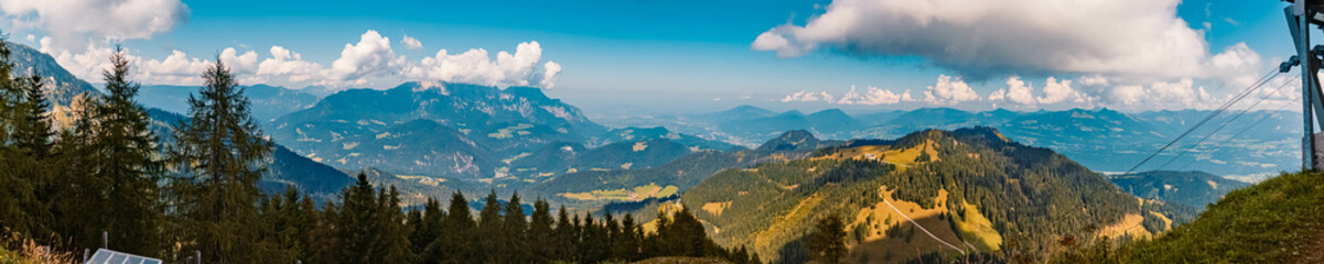 High resolution stitched panorama of a beautiful alpine summer view at the famous Purtschellerhaus near Berchtesgaden, Bavaria, Germany