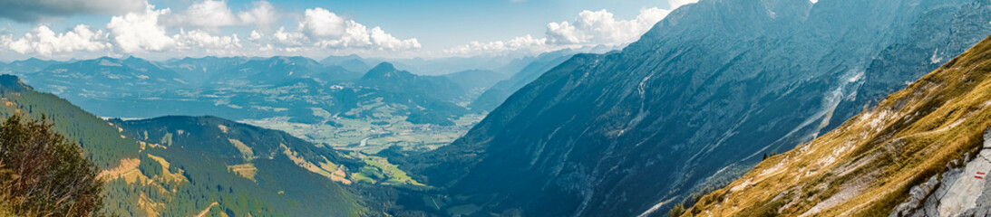 High resolution stitched panorama of a beautiful alpine summer view at the famous Purtschellerhaus near Berchtesgaden, Bavaria, Germany