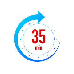35 minute clocks arrows. Work time effect or delivery service time icons. White background. Vector illustration.