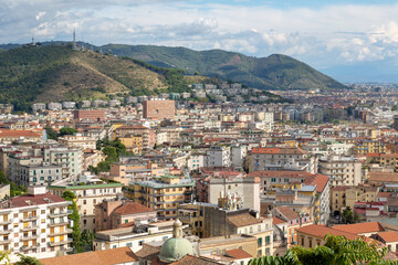 Fototapeta na wymiar View of the Gulf of Salerno / Salerno bay and the greater city of Salerno, Campania, Southern Italy.