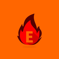 E letter with fire design template combination, hot fire icon vector.