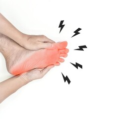 Tingling and burning sensation in foot of Asian young man with diabetes. Sensory neuropathy...