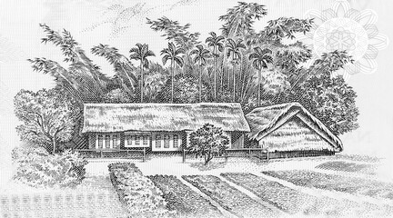Ho Chi Minh's birthplace in Kiem Lin (Nghean Province). Portrait from Vietnam 500,000 Dong 2021...