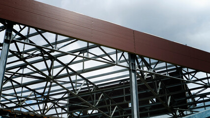 Steel frame work of new commercial building under construction.