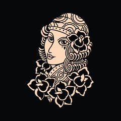 rose girl tattoo vector design