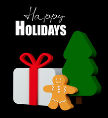 Fototapeta na wymiar Christmas 3d render illustration minimal christmas decoration with tree, cookies, gift box on black background