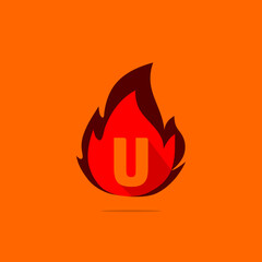 fire design template combination with u letter , hot fire icon vector.