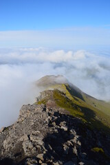 The view from the green mountains over the Faroe Islands and the Atlantic Sea