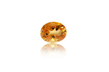 macro mineral stone in Citrine cut on a white background