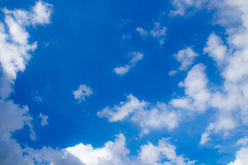 Beautiful Blue Sky with Bright White Clouds in a Sunny Summer Day