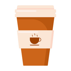 A cup of coffee with a label and a cup of coffee in the flat style.