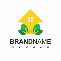 Green House Logo Design Template, Real Estate And Spa Symbol