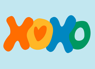 Hand-lettered word XOXO. Retro 60s design. Vector design, element for greeting card, social media post. Love, Romance, Valentines Day concept