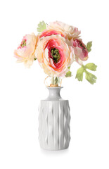 Obraz premium Vase with bouquet of peony flowers on white background