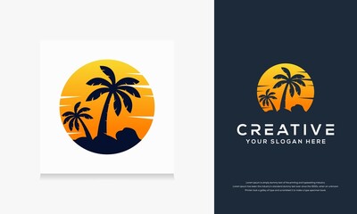 Fototapeta na wymiar creative sunset white palm logo design template