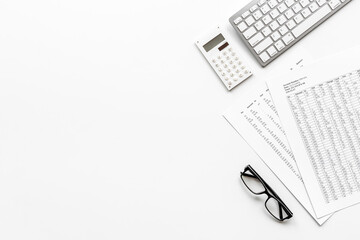 Taxes accounting on office table with calculator,top view