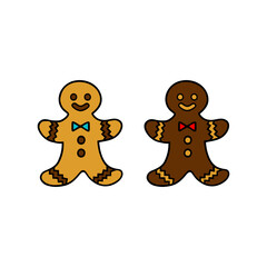 Bright illustration with cheerful gingerbread. New Year's theme. Vector drawing on a white background.