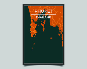 Phuket city. Map of largest city in the world vector for wall decoration, banner, background, texture. Modern deep blue and orange color. Vector graphic eps 10