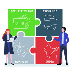 SEBI - Securities and Exchange Board of India acronym. business concept background.  vector illustration concept with keywords and icons. lettering illustration with icons for web banner, flyer, landi