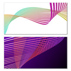Wavy lines or ribbons. Set. Multicolored striped gradient. Creative unusual background with abstract gradient wave lines for creating trendy banner, poster. Vector eps