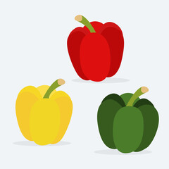 Red yellow green peppers. Vector set of clip art objects.