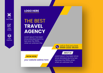 Best Travel promotion social media post design or travelling business Instagram and Facebook square web banner template. 
