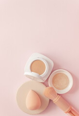 Face powder and brush,make up,flat layot