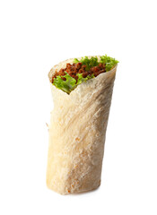 Tasty burrito on white background