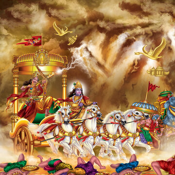 Lord Krishna and Arjuna in Mahabharata in war