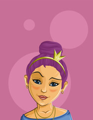 Cartoon Female portrait. Woman avatar. Vector character. Girl portrait