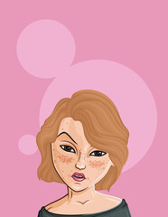 Cartoon Female portrait. Woman avatar. Vector character. Girl portrait