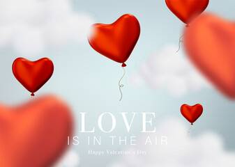 Realistic vector heart shape illustration. Romantic Valentine's Day greeting card.
