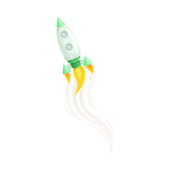 Rocket as Spacecraft with Engine Exhaust Flying in Space Vector Illustration