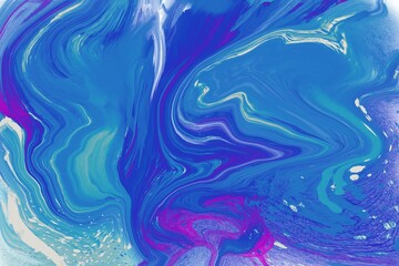 abstract blue background with bubbles, colorful interior abstraction for decoration, paint swirls, blue, purple and green fluid art, modern minimalistic wallpaper with paint texture and layers 