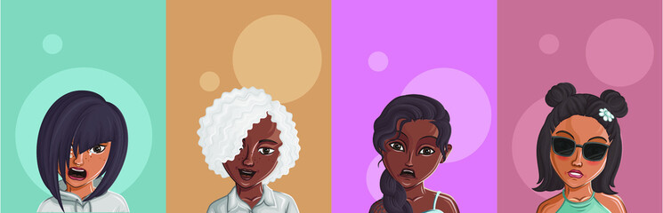 Cartoon Female portrait. Woman avatar. Vector character. Girl portrait