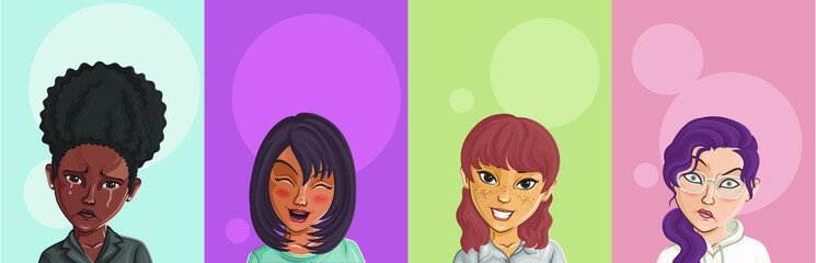 Cartoon Female portrait. Woman avatar. Vector character. Girl portrait